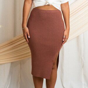 Ribbed Knit Midi Skirt